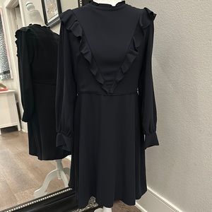 NEW ✨ NWT Ann Taylor Navy Blue Long Sleeve Midi Dress Ruffle Fully Lined 10